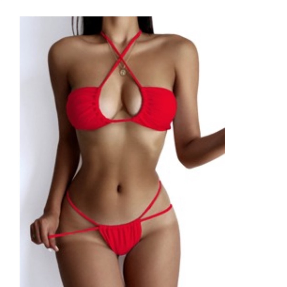 Shein red halter bikini